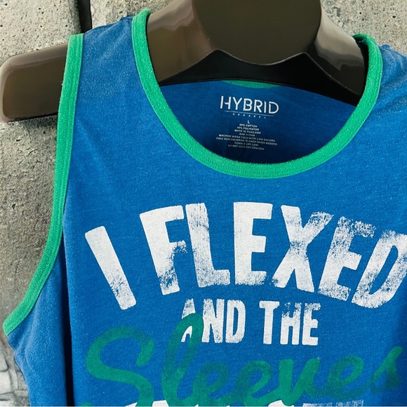 I Flexed And The Sleeves Fell Off Tank Top | Blue with Green Trim | Men's Size L - Picture 4 of 10